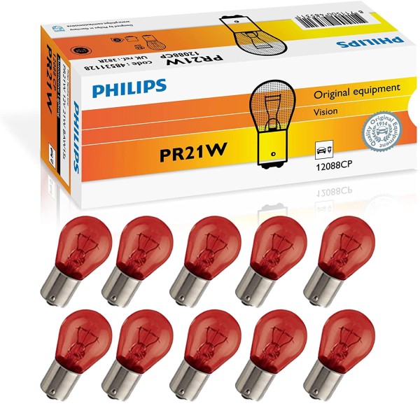 Philips Vision Glühlampe, Brems- / Schlusslicht rot PR21W 12V 21W 12088CP 10 Stück